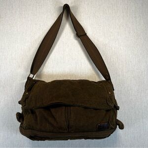 Bed Stu Olive Brown Canvas Rugged Work Messenger Crossbody Bag Adjustable Strap